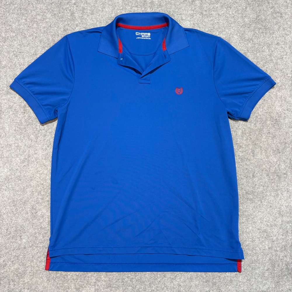Chaps Sport Mens Large Royal Blue Short Sleeve Performance Polo Shirt Red Logo